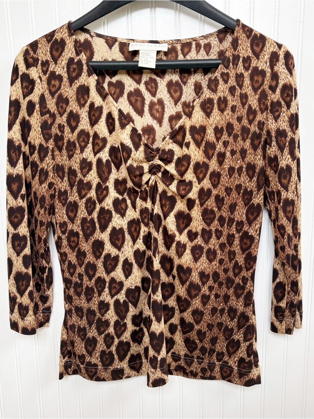 Doncaster Tan & Brown Leopard Print Hearts Silk Blend Blouse Women’s Medium